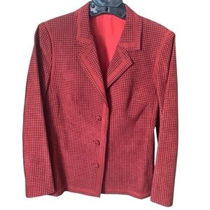 Vintage B. Clemo by Rico Chan Red Velveteen Houndstooth Blazer